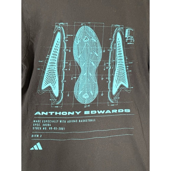 Adidas Anthony Edwards AE 1 Basketball T-Shirt Men's Small Black Blue Graphic - Picture 7 of 16